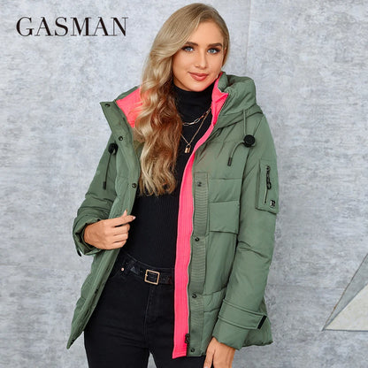 GASMAN 2022 New Fashion Parkas Women's Stand Collar Short Slim Casual Hood Pocket Warm Women Down Jacket GM-82175