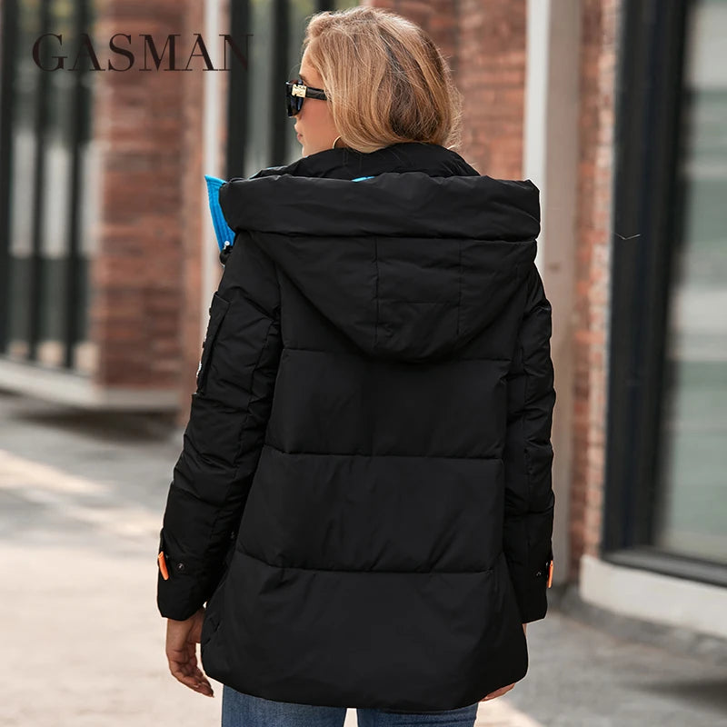 GASMAN 2022 New Fashion Parkas Women's Stand Collar Short Slim Casual Hood Pocket Warm Women Down Jacket GM-82175