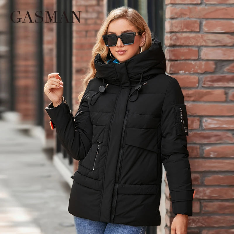 GASMAN 2022 New Fashion Parkas Women's Stand Collar Short Slim Casual Hood Pocket Warm Women Down Jacket GM-82175