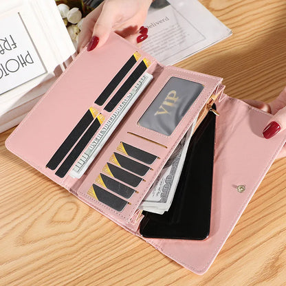 Women Wallet Lady Clutch Leather Plaid Hasp Female Wallets Long Length Card Holder Phone Bag Money Coin Pocket Ladies Purses