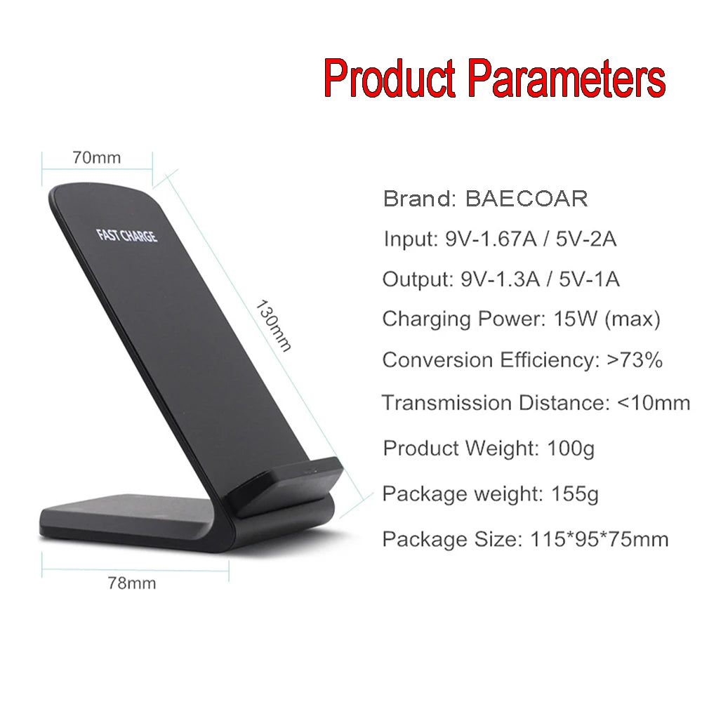 BAECOAR 15W QI Charger Desktop Wireless Charger Dual Coil Wireless Charging Phone Holder Stand LED Indicator CellPhone Chargers