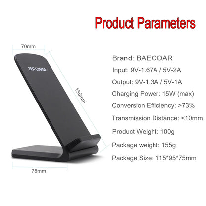 BAECOAR 15W QI Charger Desktop Wireless Charger Dual Coil Wireless Charging Phone Holder Stand LED Indicator CellPhone Chargers