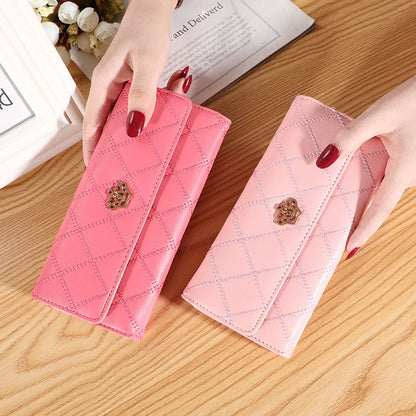 Women Wallet Lady Clutch Leather Plaid Hasp Female Wallets Long Length Card Holder Phone Bag Money Coin Pocket Ladies Purses