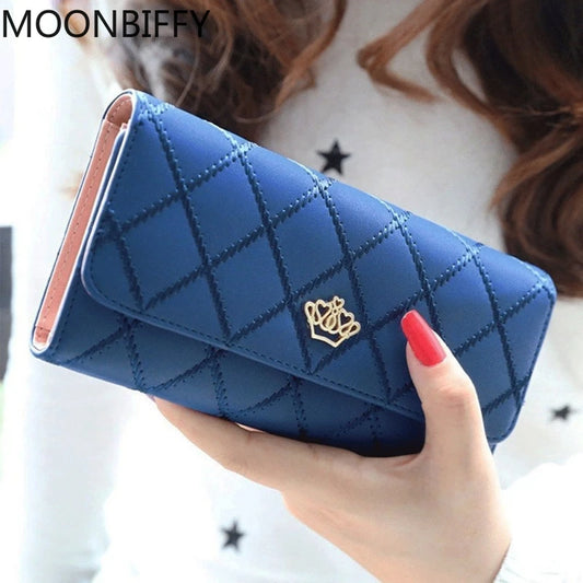 Women Wallet Lady Clutch Leather Plaid Hasp Female Wallets Long Length Card Holder Phone Bag Money Coin Pocket Ladies Purses